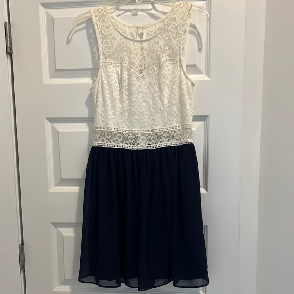 Cream and navy dress